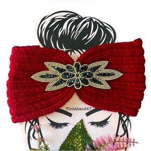 Daisy‎ Gem Flower Design Bloody Red Knit Knot Crochet Handmade Headband